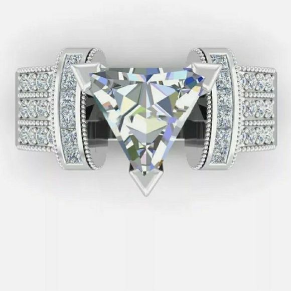Trillion Cut White Sapphire .925 Engagement - Picture 1 of 6